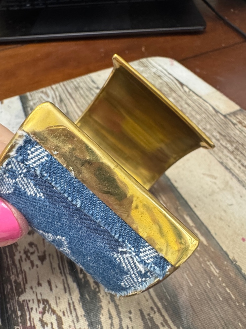 Denim*Luxury DIY* Gold 2 by 2 Cuff handcrafted Only One Left! - Picture 2 of 9